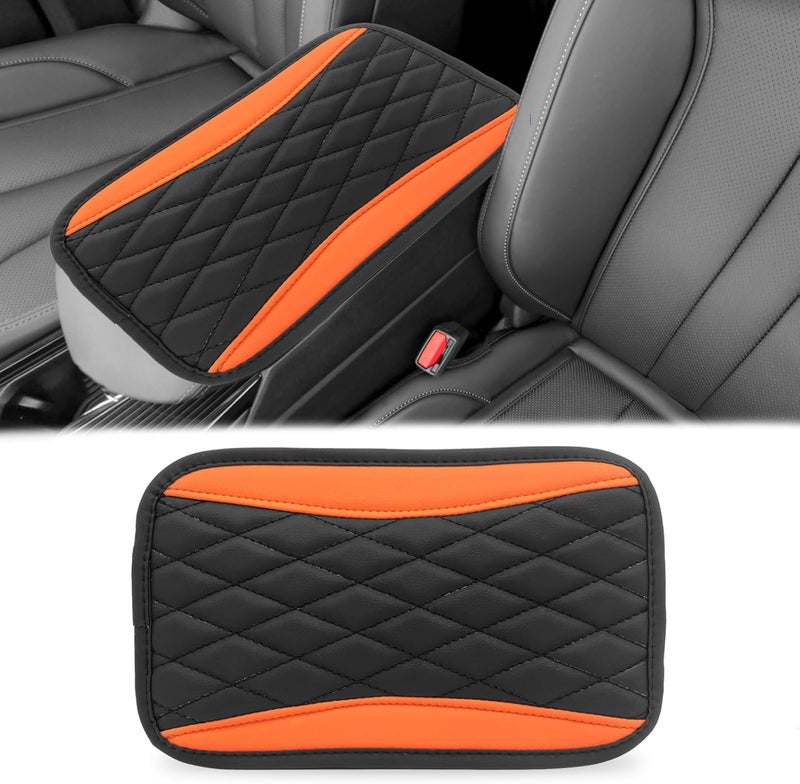 Vrasly Car Center Console Cover, Universal Leather Waterproof Armrest Seat Box Cover Protector, Comfortable Car Decor Accessories Fit for Most Cars, Vehicles, SUVs-Orange - Image 1